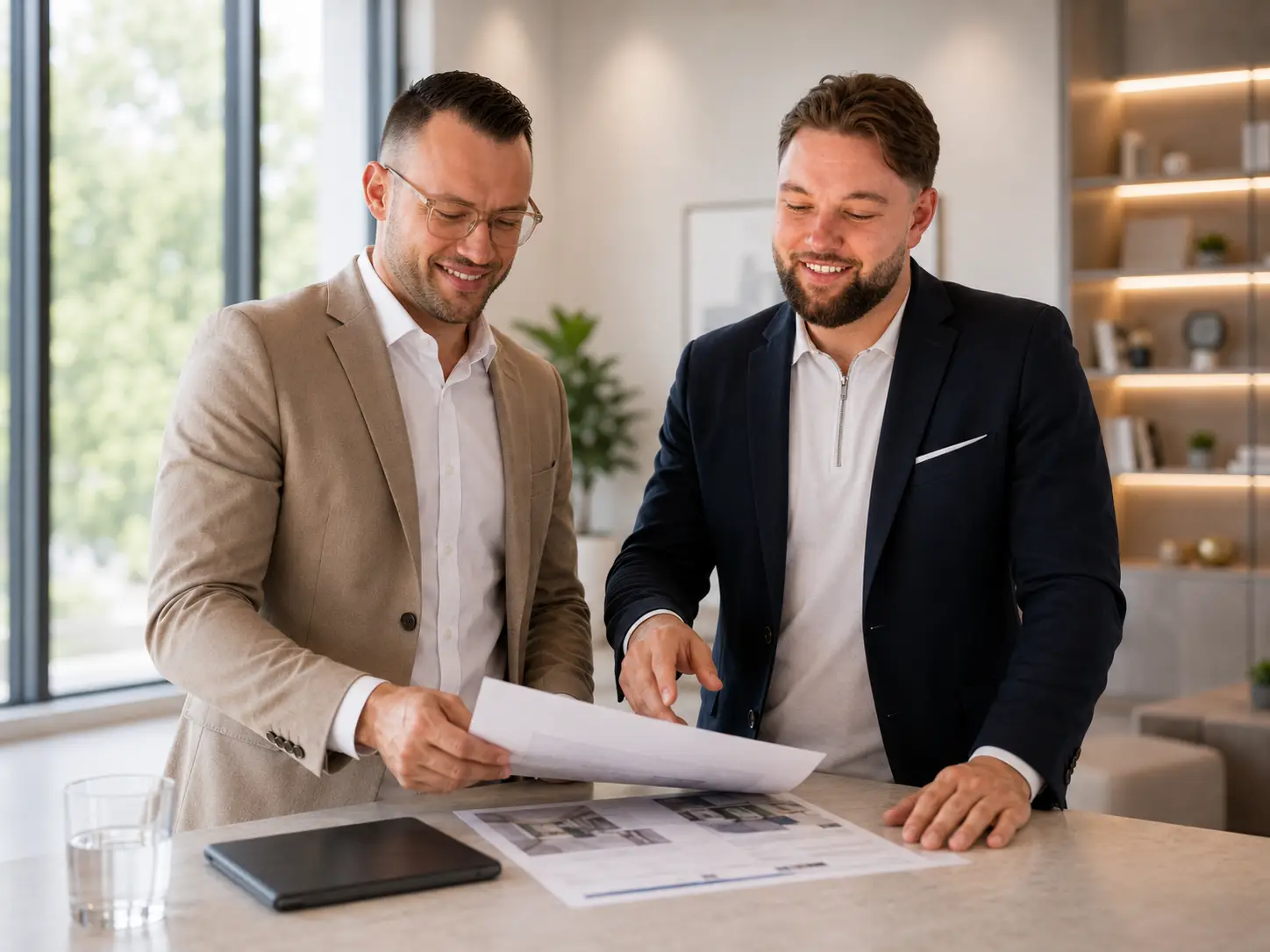 Die Gründer der Immobilien Assistenten stimmen das Exposé für einen Immobilienverkauf ab